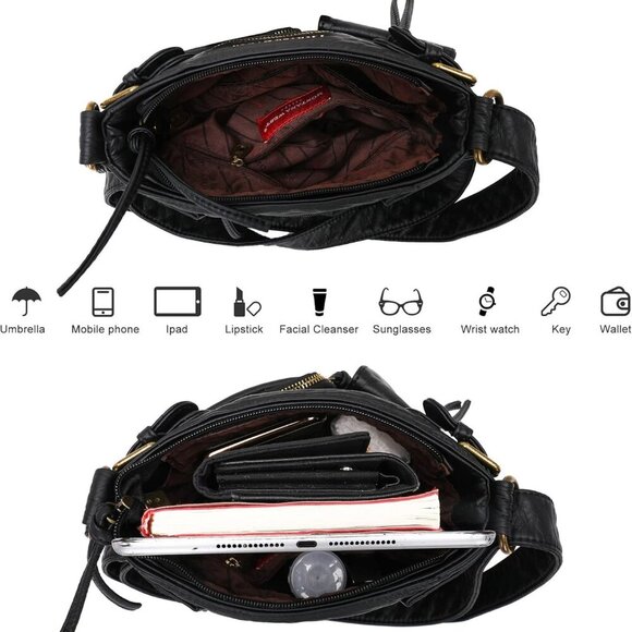 Crossbody Bag for Women Soft Washed Leather Multi Pocket crossbody handbags - Picture 5 of 6